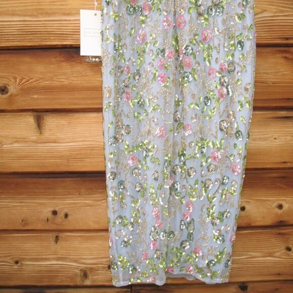 Mac Duggal 5722 Womens Blue FLORAL EMBELLISHED FLUTTER CAP SLEEVE DRESS - Picture 12 of 16